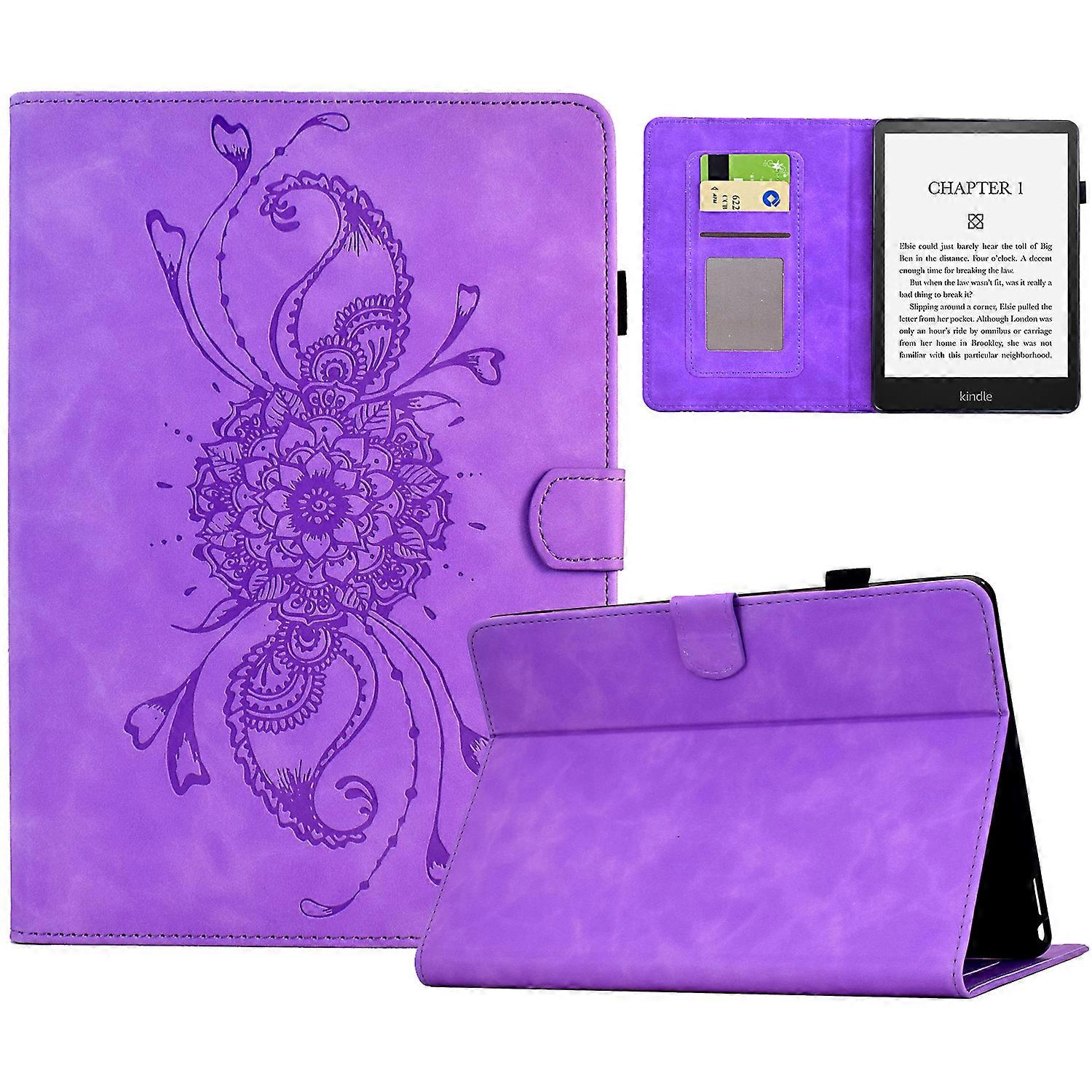 Δερμάτινη θήκη για Amazon Kindle Paperwhite 4 (2018) 3 (2015) 2 (2015) Paperwhite (2015) Mandala Imprinted Κάλυμμα Tablet με Υποδοχές Καρτών Ανοιχτό Μωβ