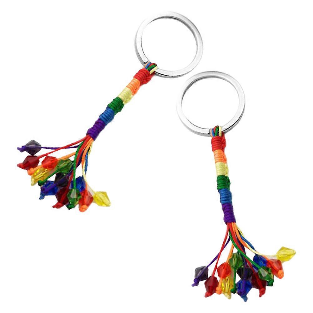 LGBTQ Tassel Key Chain Pendant Assorted Color Crystal Thread 2 Pieces