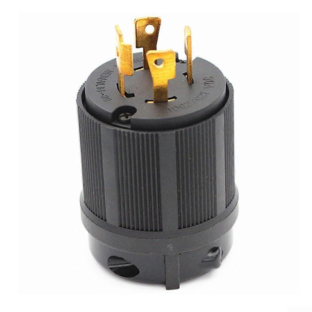30 Amp locking adapter for NEMA L1430P generator, constructed from durable materials for outdoor applications.