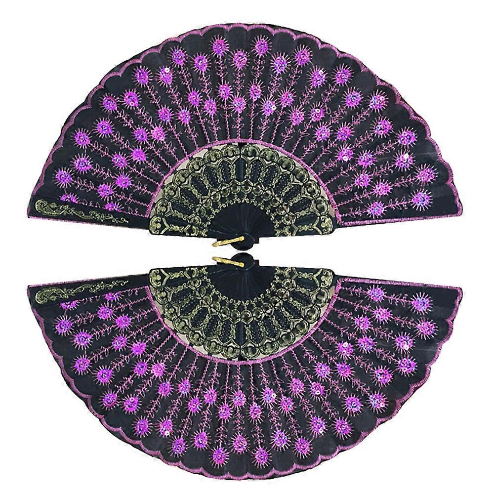 Sequin Fan Handmade Folding Fan for Performance Use Purple Hand Fans