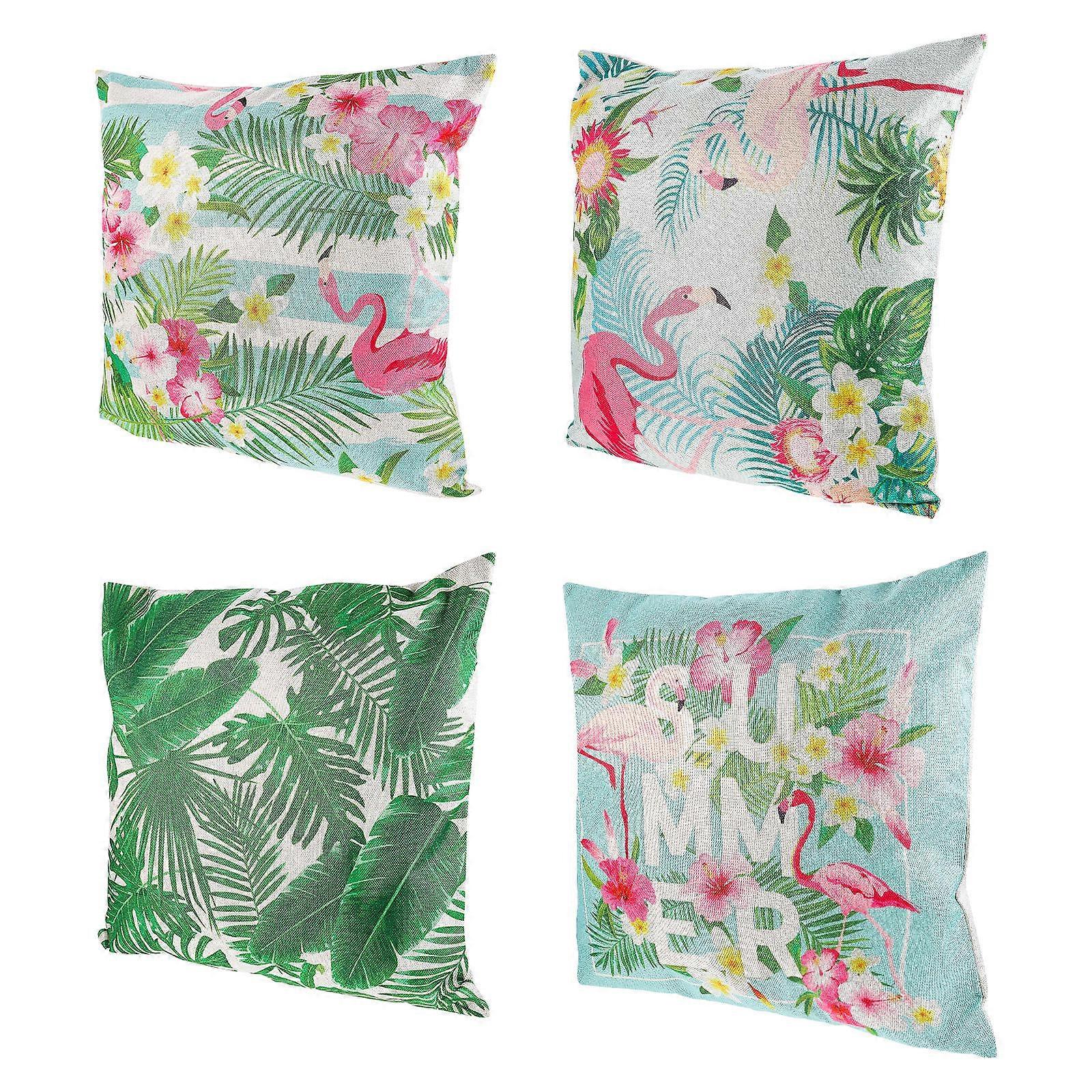 Decorative Pillowcases 4Pcs Assorted Color Flamingo Leaf Printed Pillow Slips For Sofa Bed Use With Fresh Design 45x45cm