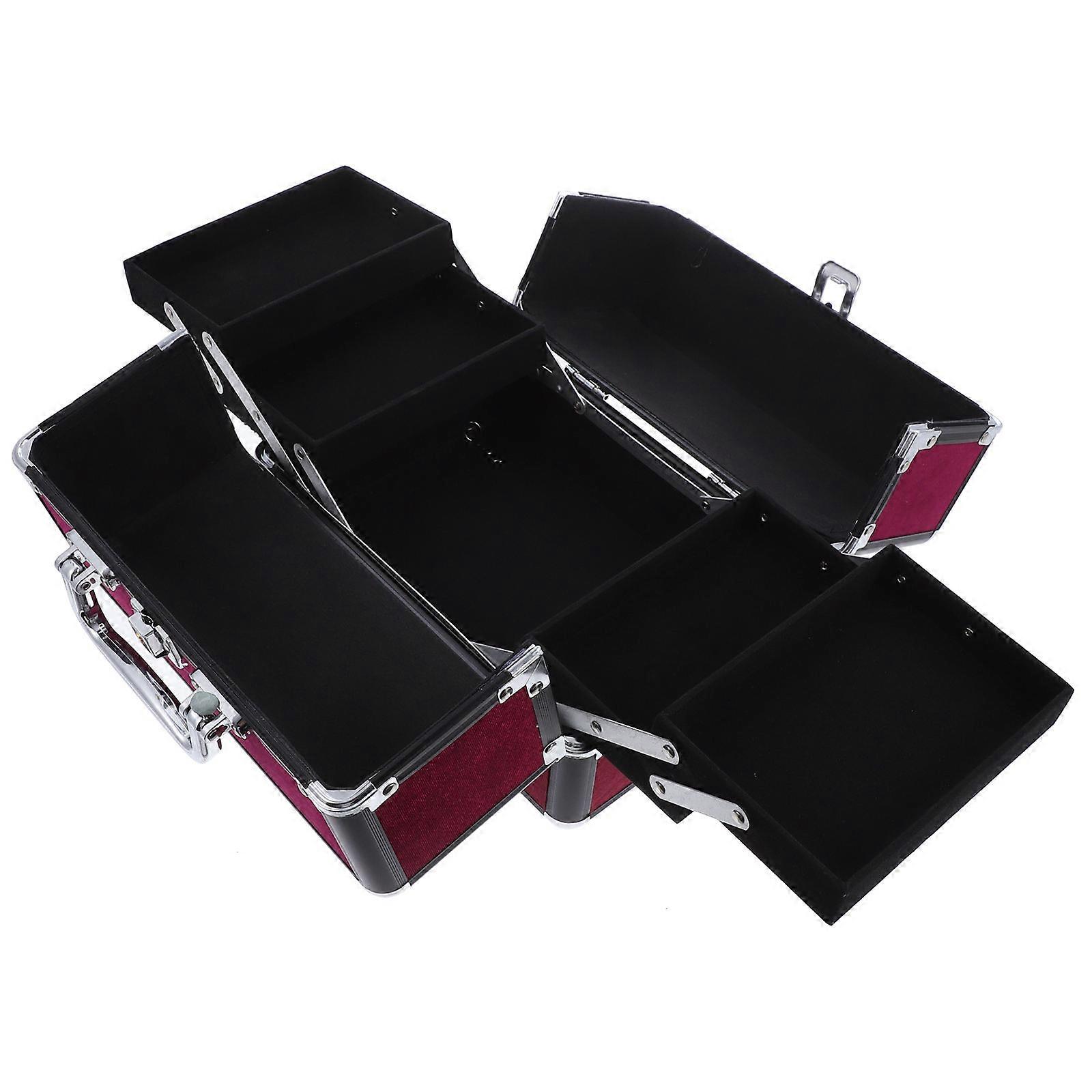 Dark Red Aluminum Alloy Makeup Case with Portable Handle for Practical Cosmetic Storage