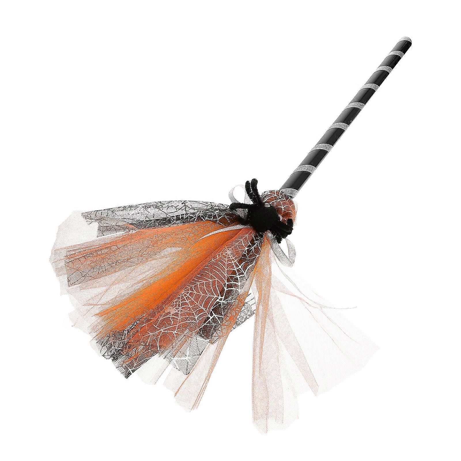 Moving Broom Halloween Prop 1Set Ideal For Party Decorations Bright Orange Color Decorative For Creating Halloween Atmosphere