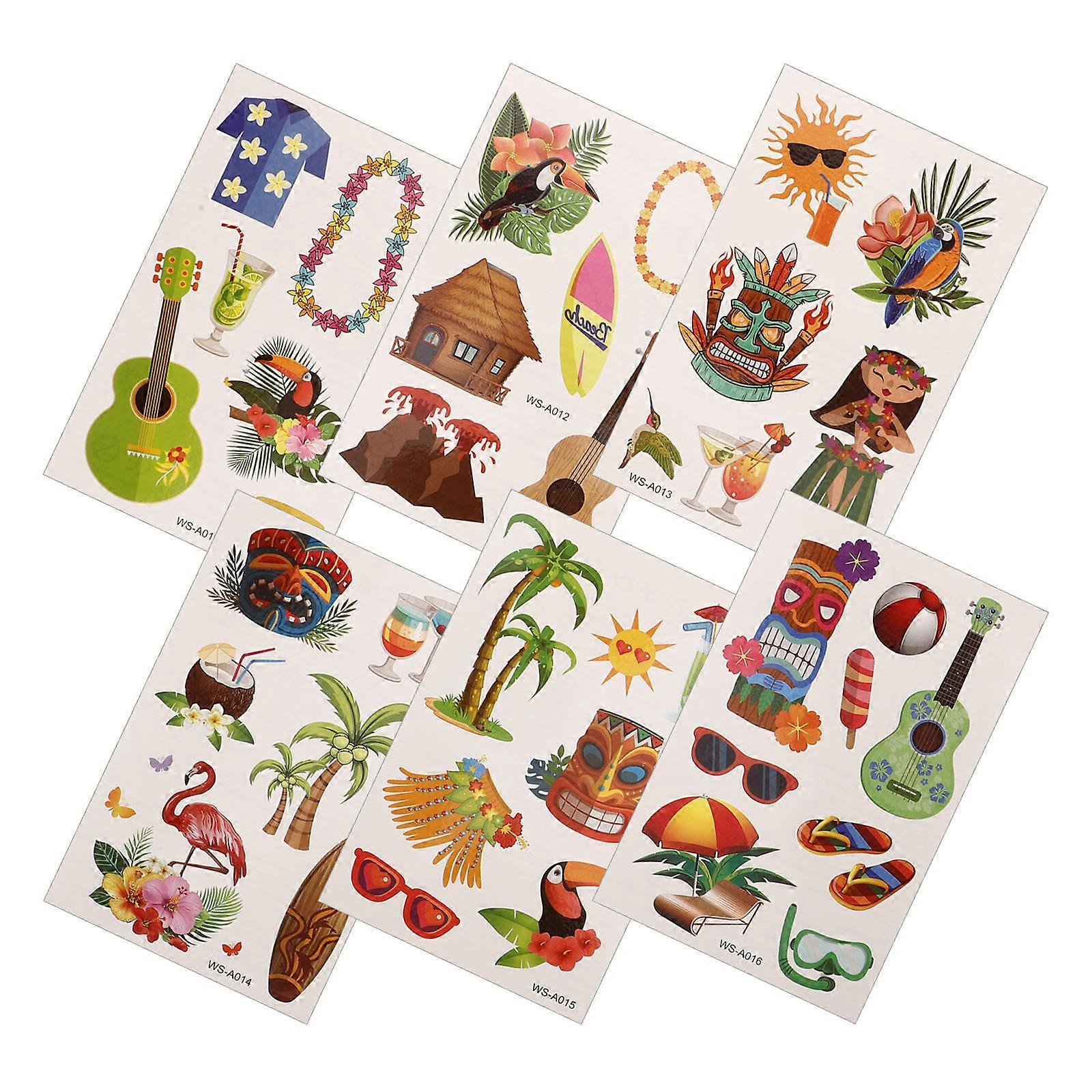 Decorative Beach Stickers Party Neck Arm Assorted Color Durable 6 Sheets