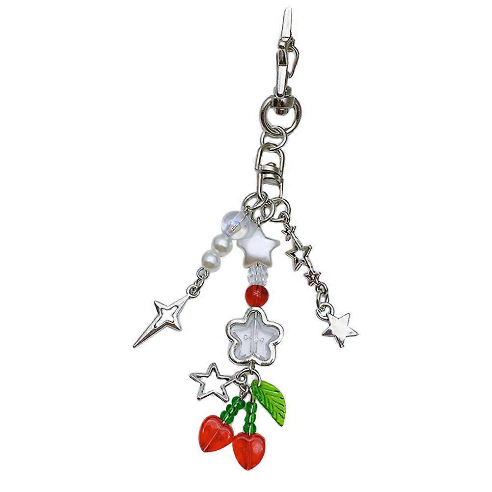 Stylish Metal Keychain with Star and Cherry Charm Adorable Aesthetic Pendant for Bags and Keys, Durable Decorative Keyring for Women