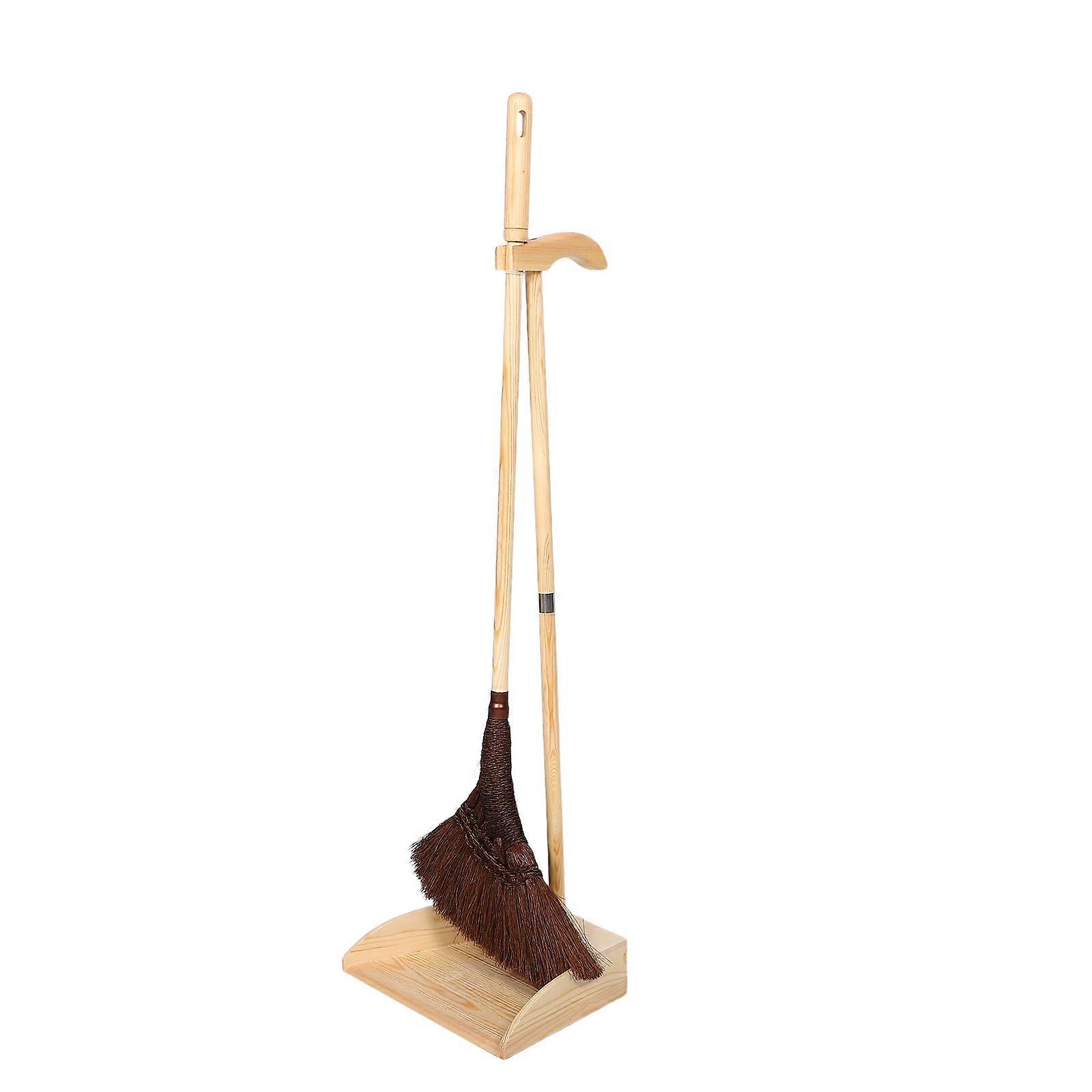 Handmade Japanese Palm Broom and Dustpan Set with Long Wooden Handle, Lightweight Floor Cleaning Tools for Kitchen, Garage, Home Use, Compact Space