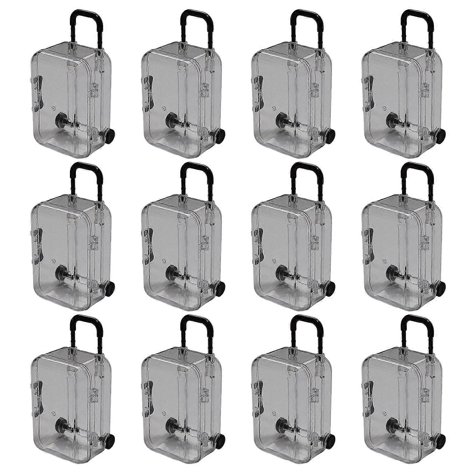 Set of 12 Miniature Clear Plastic Suitcase Storage Boxes for Beads, Jewelry, and Small Essential Organizers