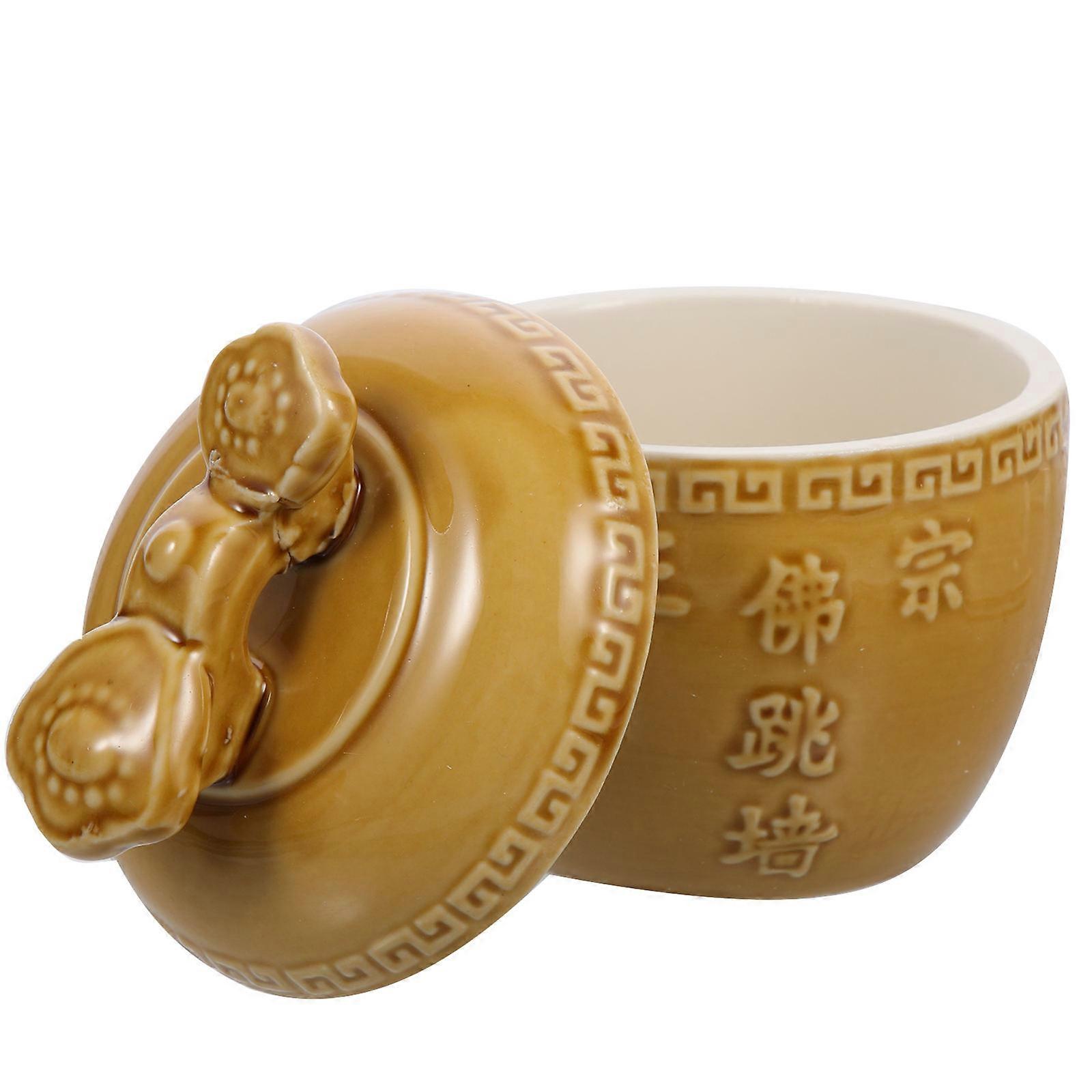 Ceramic Soup Bowl Stewing Pot for Home Use and Restaurant Use in Light Yellow with Heat Conduction 1Pack