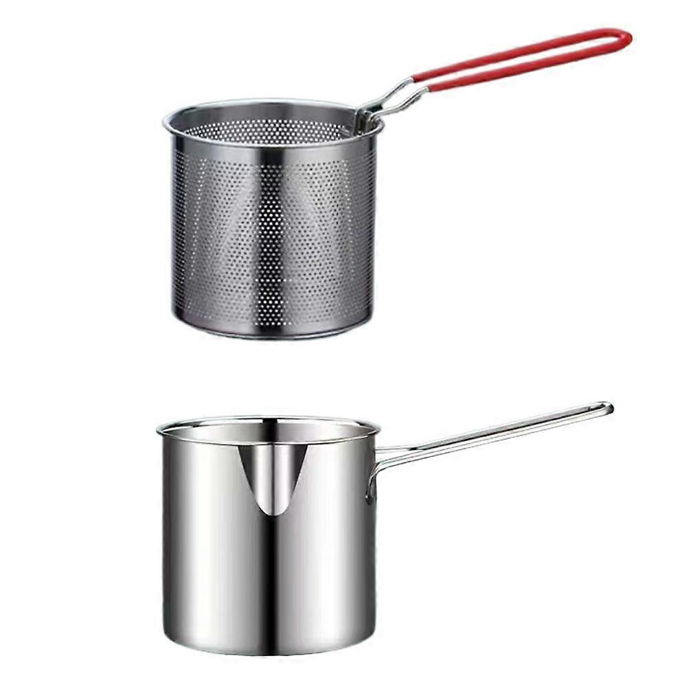 Deep Fryer Pot 304 Steel Frying Pan with Strainer Basket and Handle, Japanese