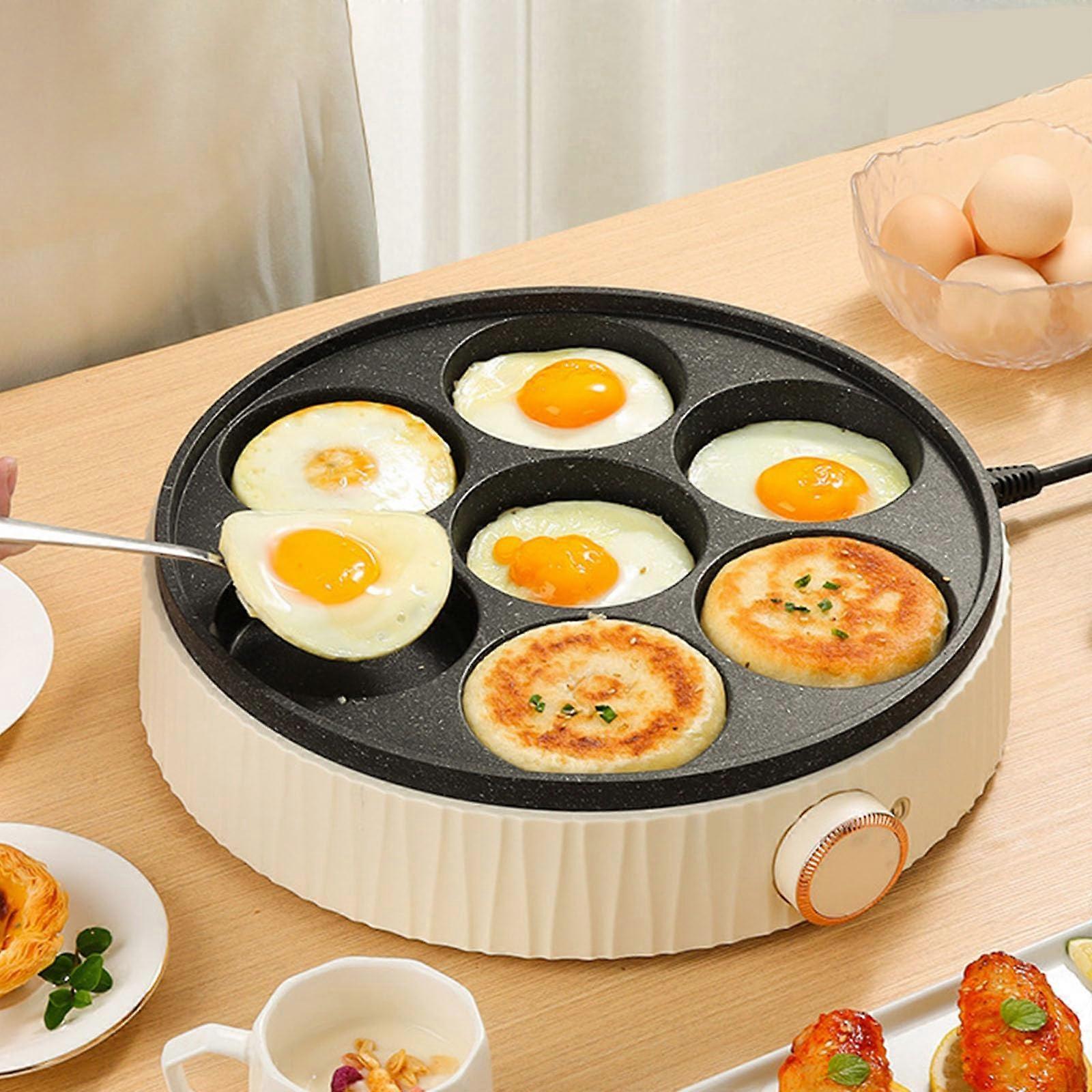 7-Hole Omelette Pan, 900W Fast Heating, 30 Cm Diameter, Temperature-Controlled Egg Fry Pan, White, For Eggs, Drop Scones