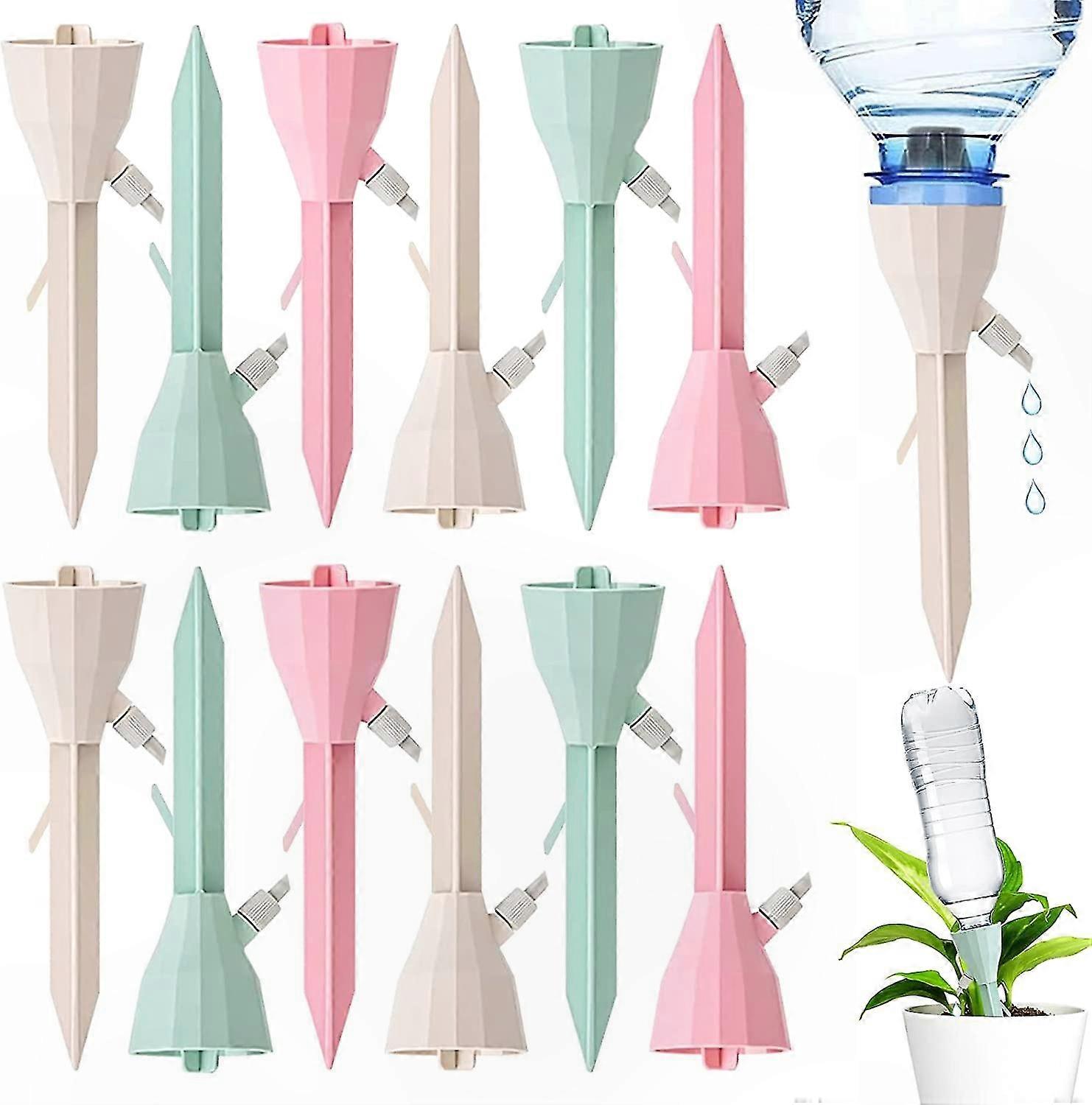 12-Pack Adjustable Drip Irrigation Bottles, Green Pink White Colors