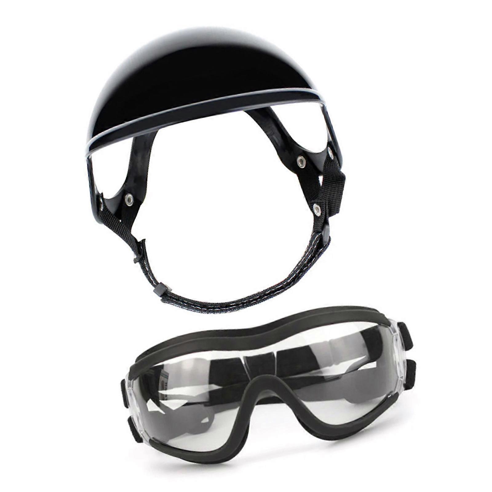 Protective Dog Safety Helmet Goggles Set Headgear with Soft Polyester Padding for Beach and Outdoor Activity Windproof  transparent M