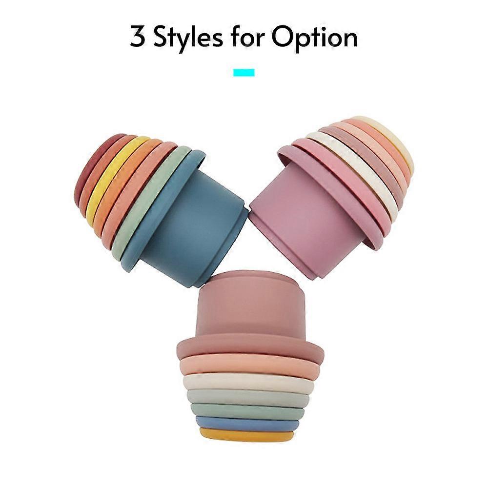 7pcs Silicone Stacking Cups Set for Toddlers with Colorful Patterns