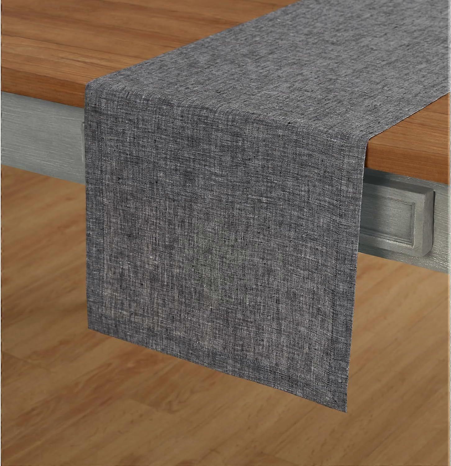 Small Table Runner 36 Inches  Athena,  Pure Linen Chambray Black Table Runner 14