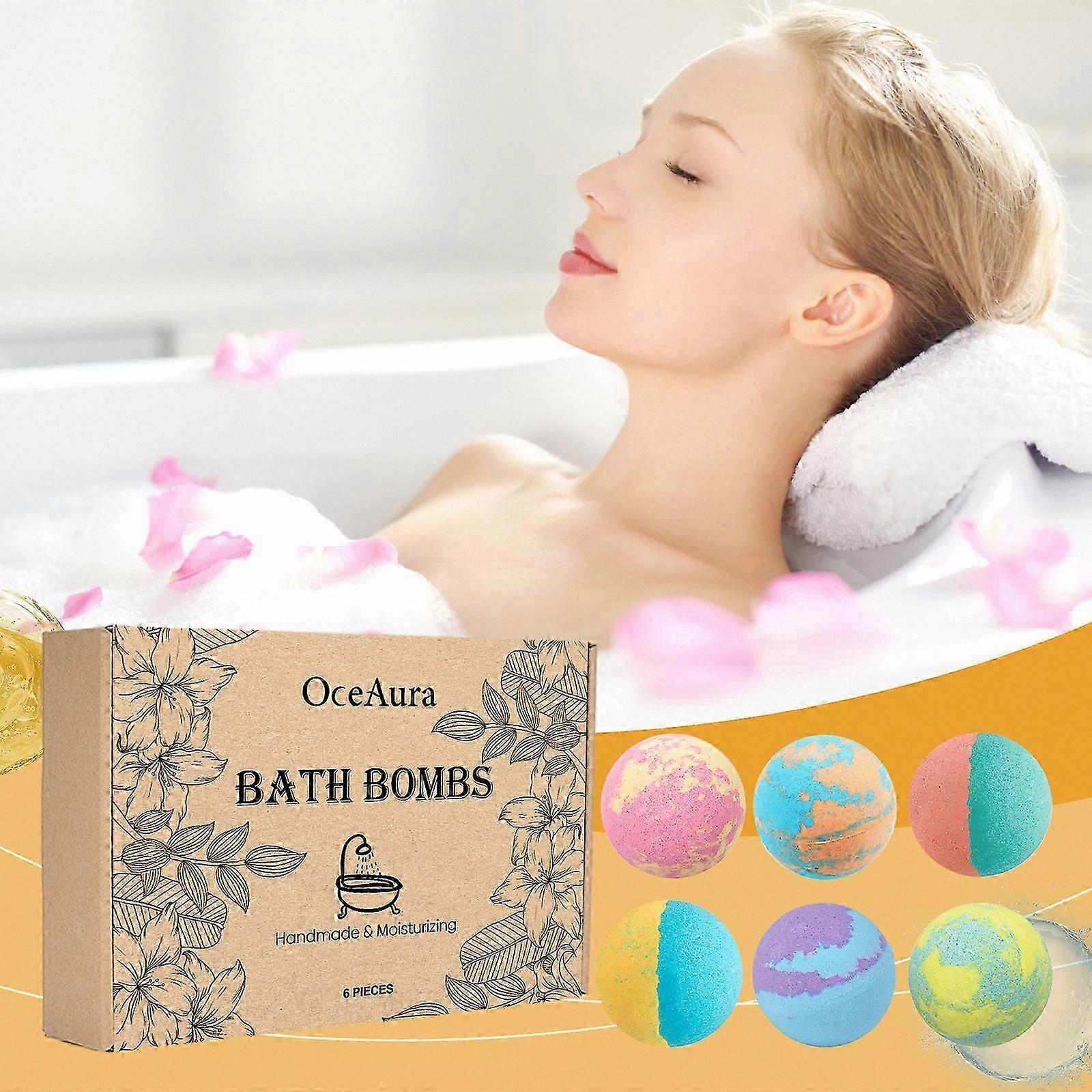 Essential Oil Bath Bombs Set, 6pcs Shower Fizzies for Women, Moisturizing Spa Bath Treats for Soft Skin Relaxation Experience