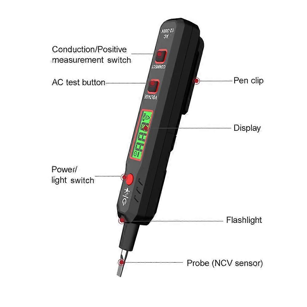 HABOTEST HT89 Voltage Tester AC 12~300V Contact Voltage Detector for Live/Null Wire with Flashlight LCD Display Breakpoint Finder with Sound and Light