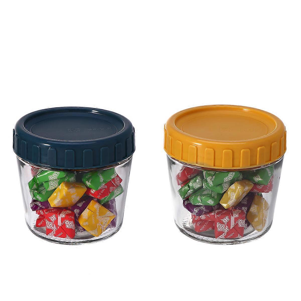 Blue Glass Storage Can for Home Use with Sealing Lid Clear and Suitable for Kitchen 2pcs