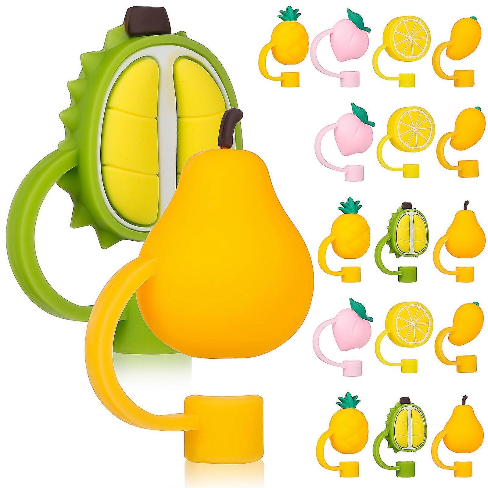 Silikon-Strohhalmspitzenabdeckung für Dekor mit 18 Stück wiederverwendbaren Strohstopfen in Fruchtform