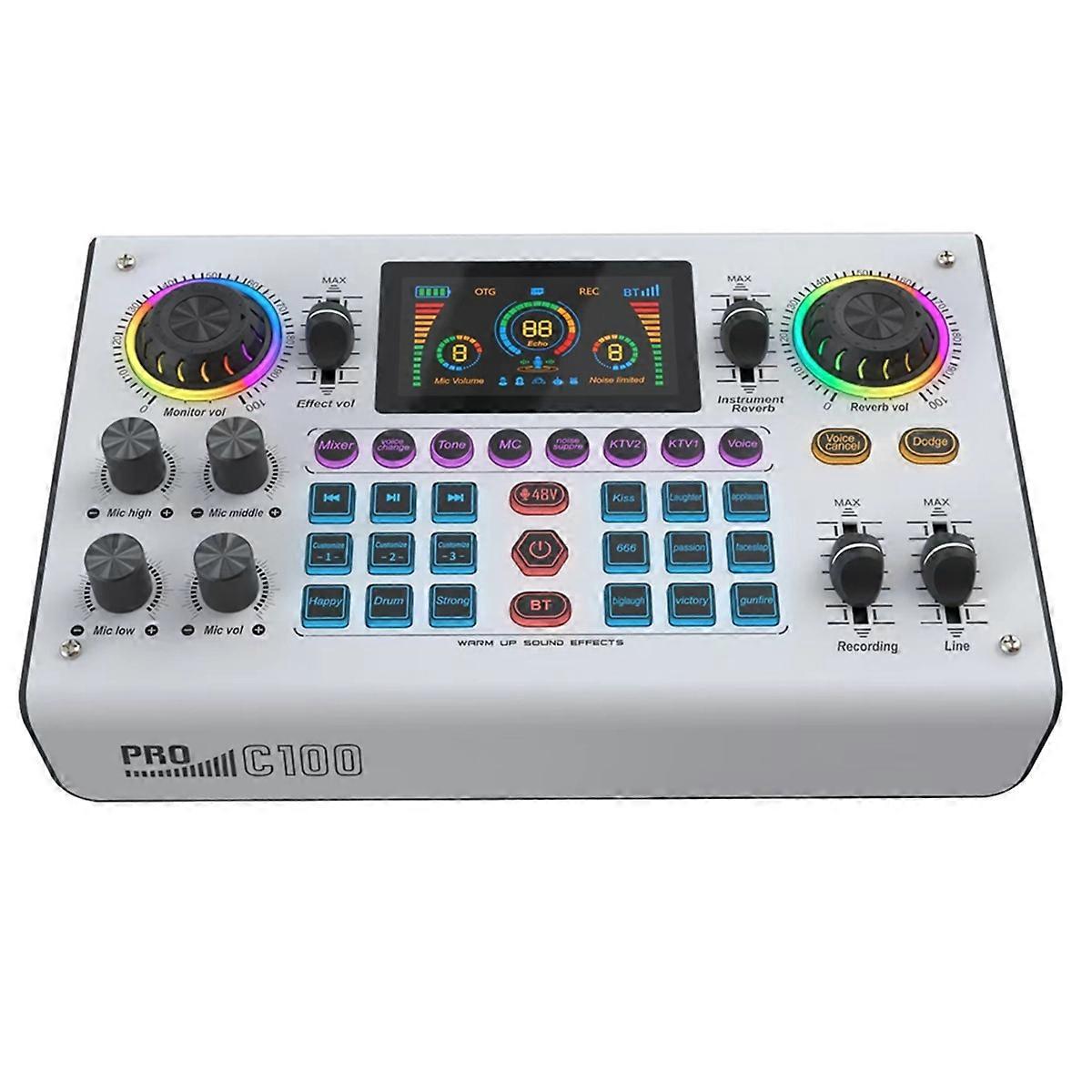 C100pro Dual Channel Multi-Function External Live Sound Card Anchor Game Karaoke for PC Streaming Media Game Bluetooth B