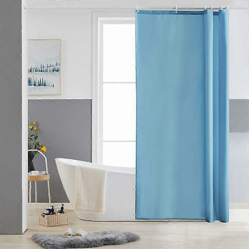 Light Blue Shower Curtain Anti-Mold Polyester Fabric Machine Washable Long