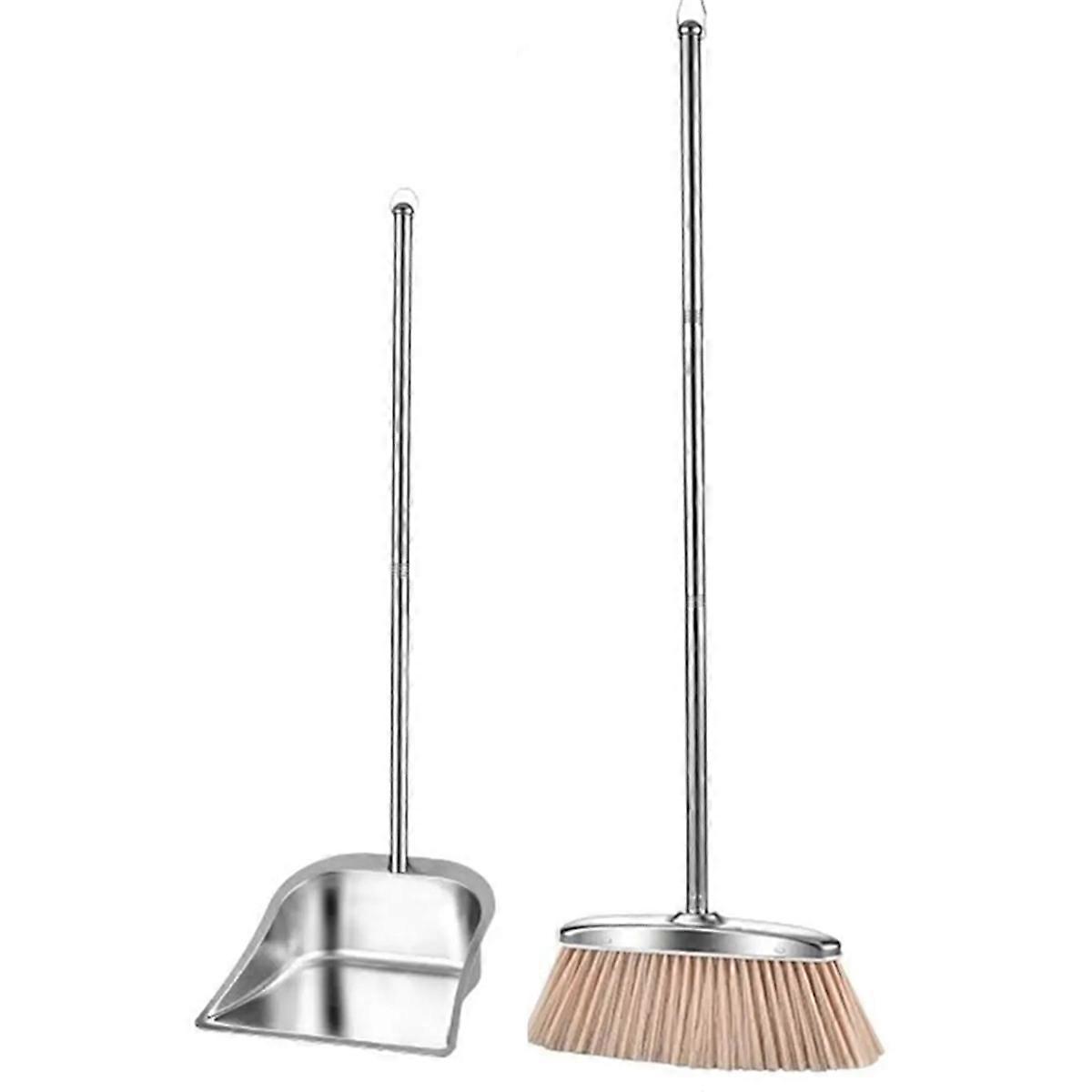 Broom with Dustpan Combo Set Long Handle Dustpan Stainless Steel Floor Cleaning Tool for Homeowners Living Room Bedroom