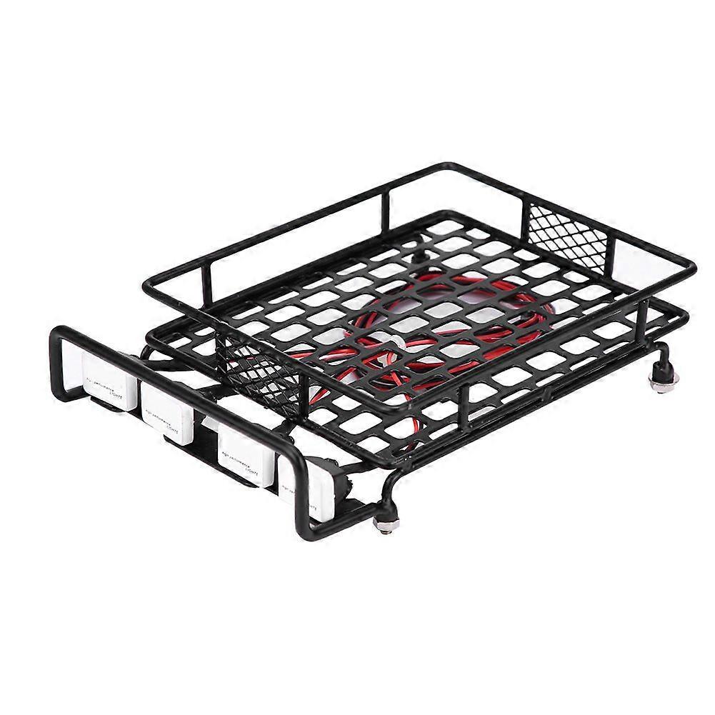 Large Size Roof Rack Luggage With LED Light Quadrate for SCX10 1/10 RC Car (2 White 2 Red)