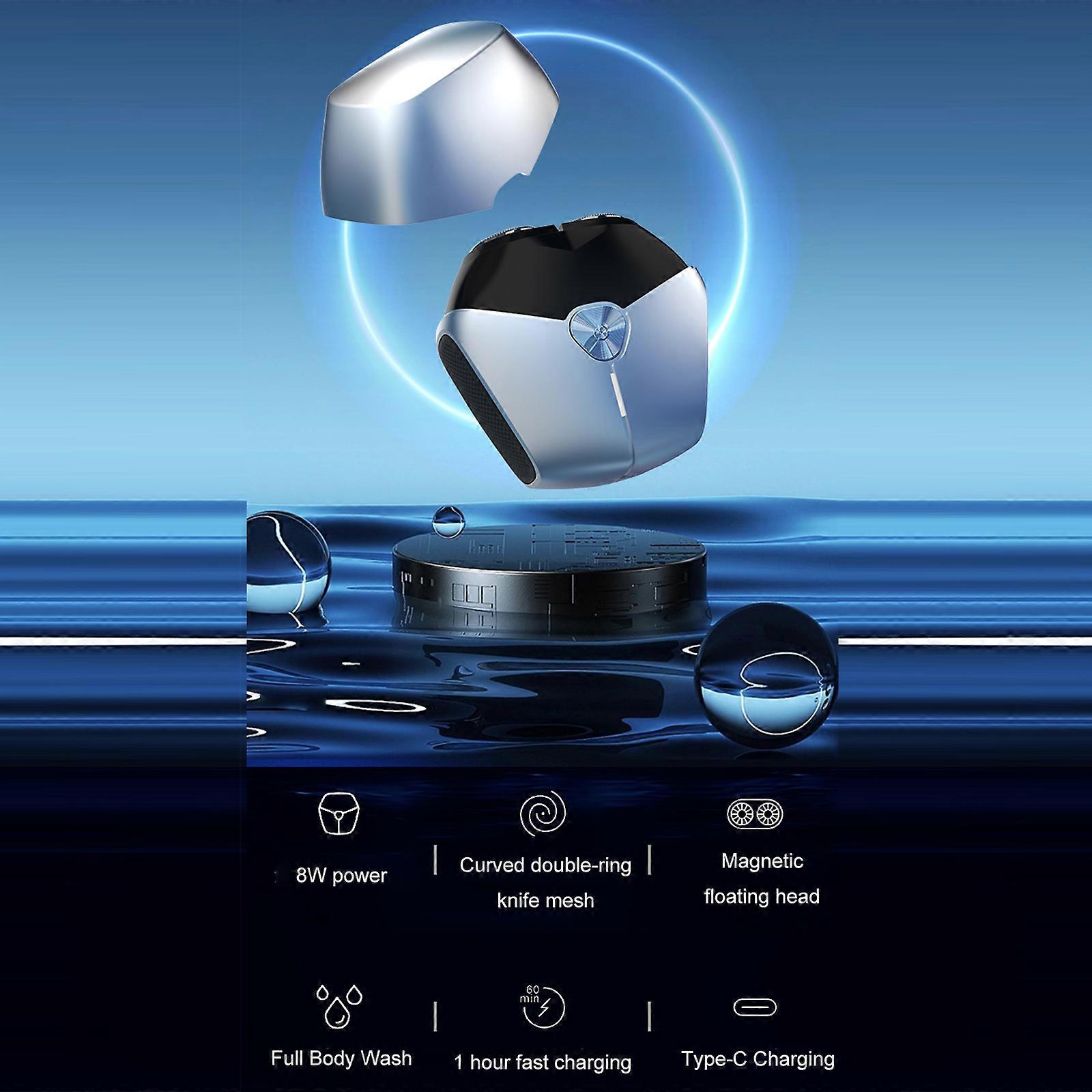 Portable Men's Electric Shaver with Magnetic Suction Blade Head Type-C Charging 60-Minute Working Time and Wet/Dry Use Capability