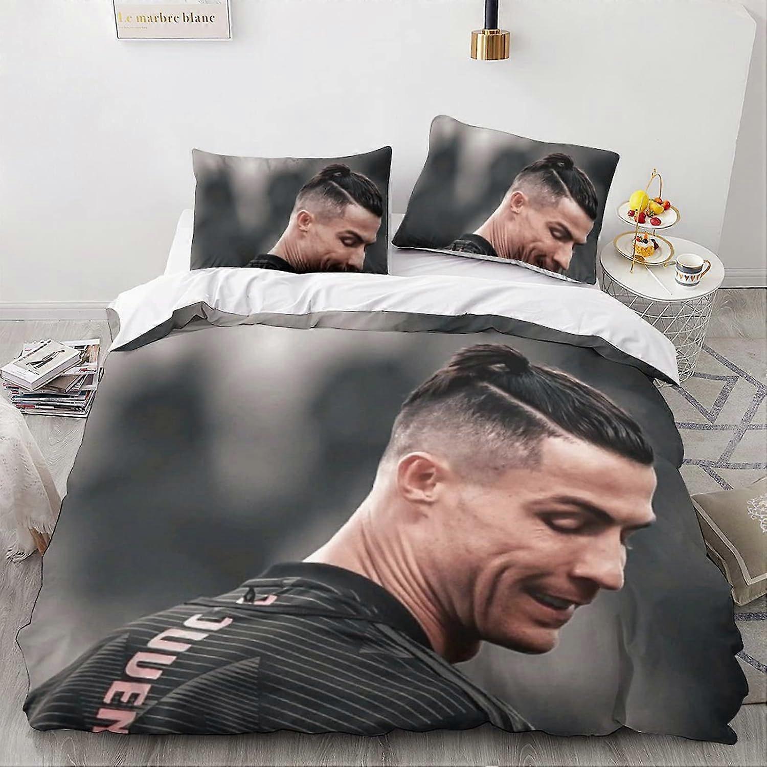 PIN1070 Cristiano Ronaldo Soft Microfiber Duvet Covers with Pillowcases for All Ages Football Stars 2 Piece Set 3D Printed Bedding Sets with Zipper Cl