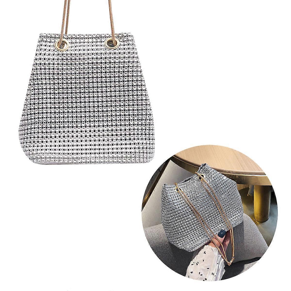 Sparkly Shoulder Bag Bucket Shape Silver Beach Pouch Lady Carrying Daily Items 1Pack