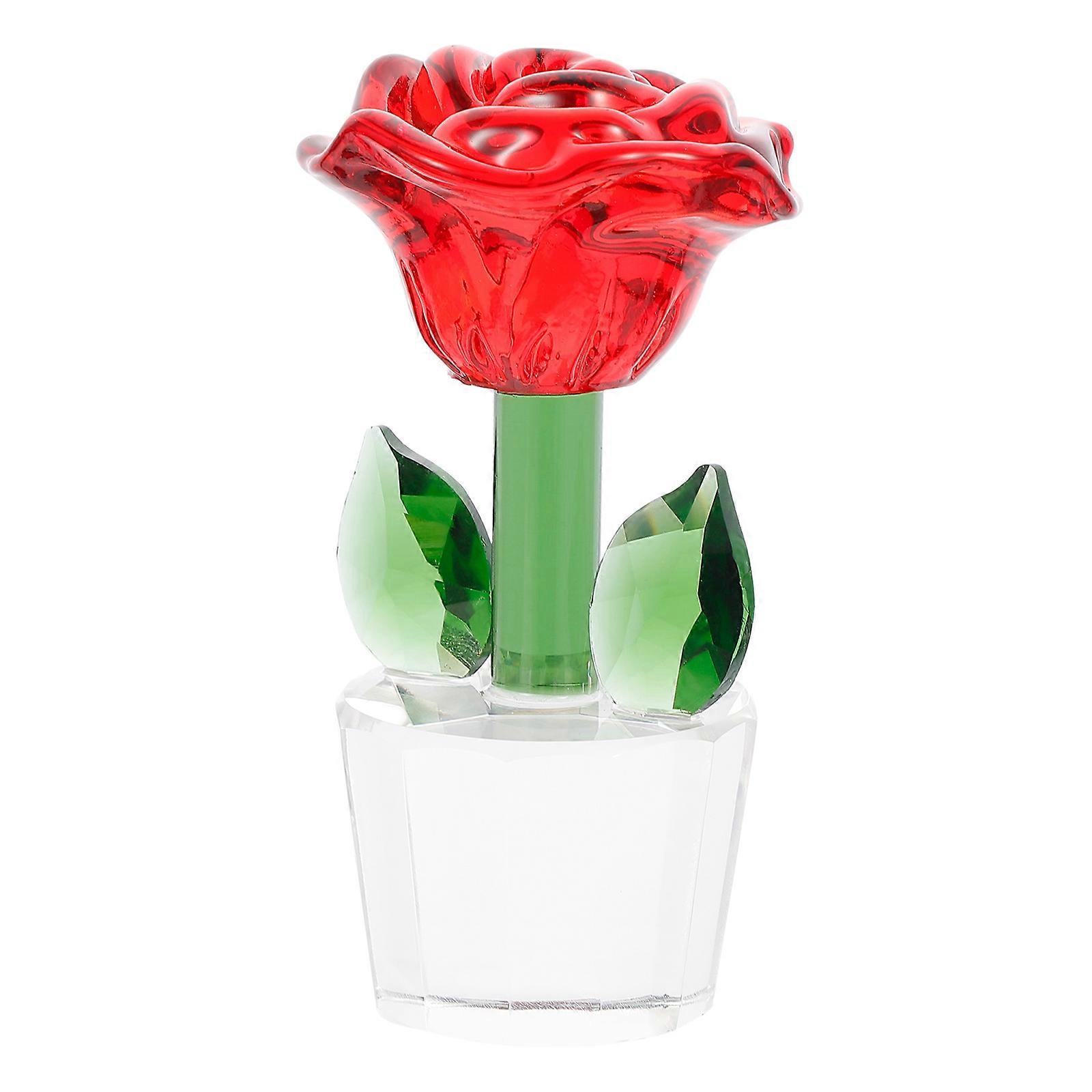 Crystal Rose Figurine Ornament Home Decoration Red Crystal Material Decoration Function 1Set