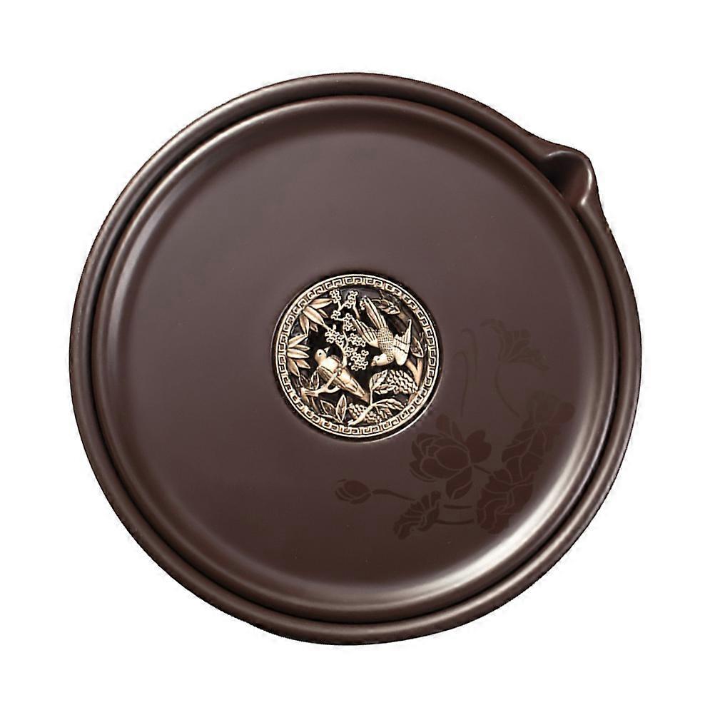 Chinese Style Tea Tray Round Teacups Storage Tray Bakelite Material with Water Drainage 1Pc
