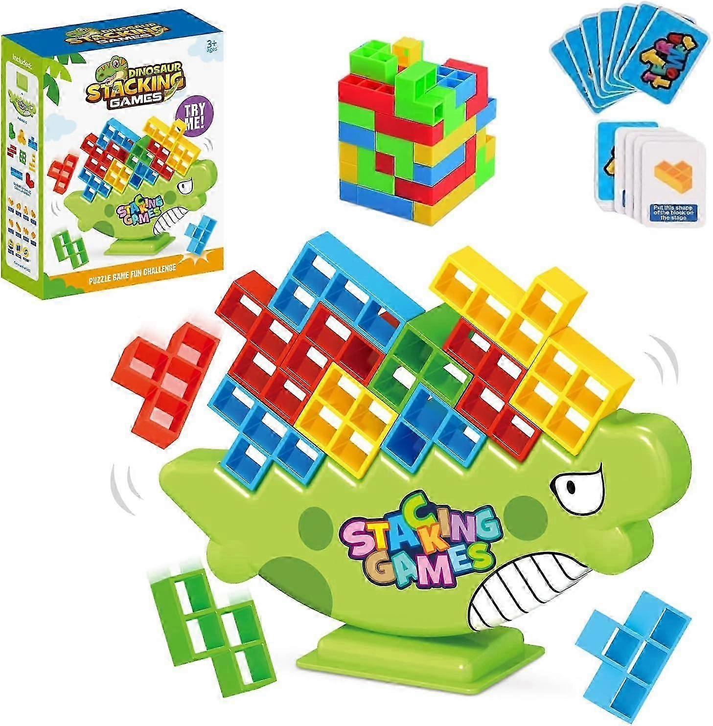 Tetra Tower Balance Stacking Game: Dinosaur-Themed Family Board Game for 2+ Players, Perfect for Parties and All Ages