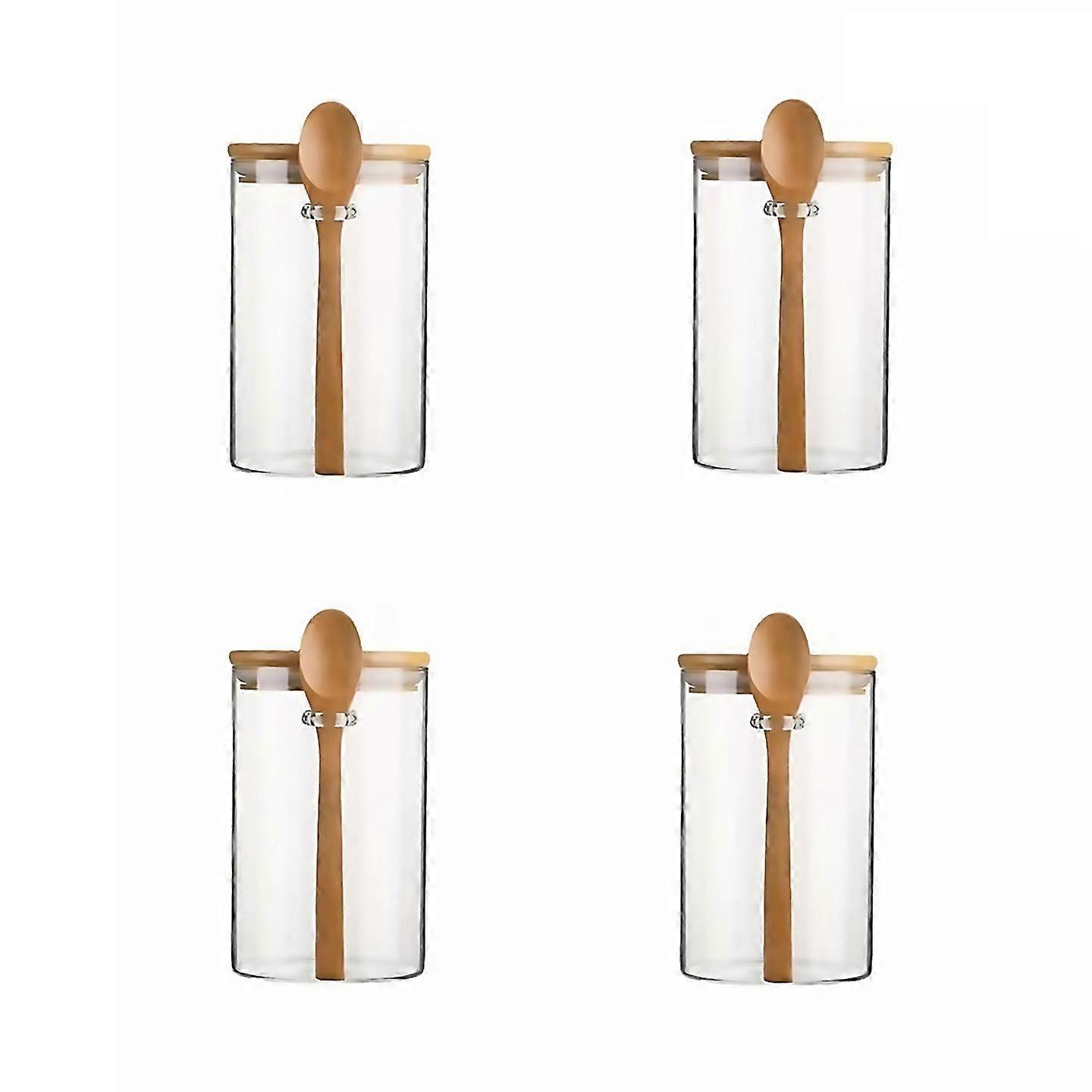For Transparent Glass Candy Jar With Sealed Bamboo Lid And Spoon