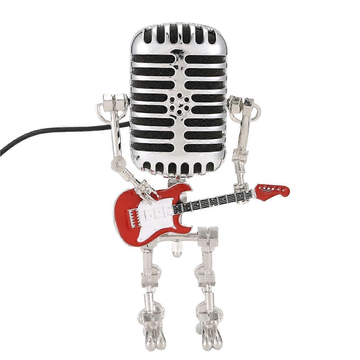 Microphone Robot Table Lamp, Holding Guitare Night Light, Red