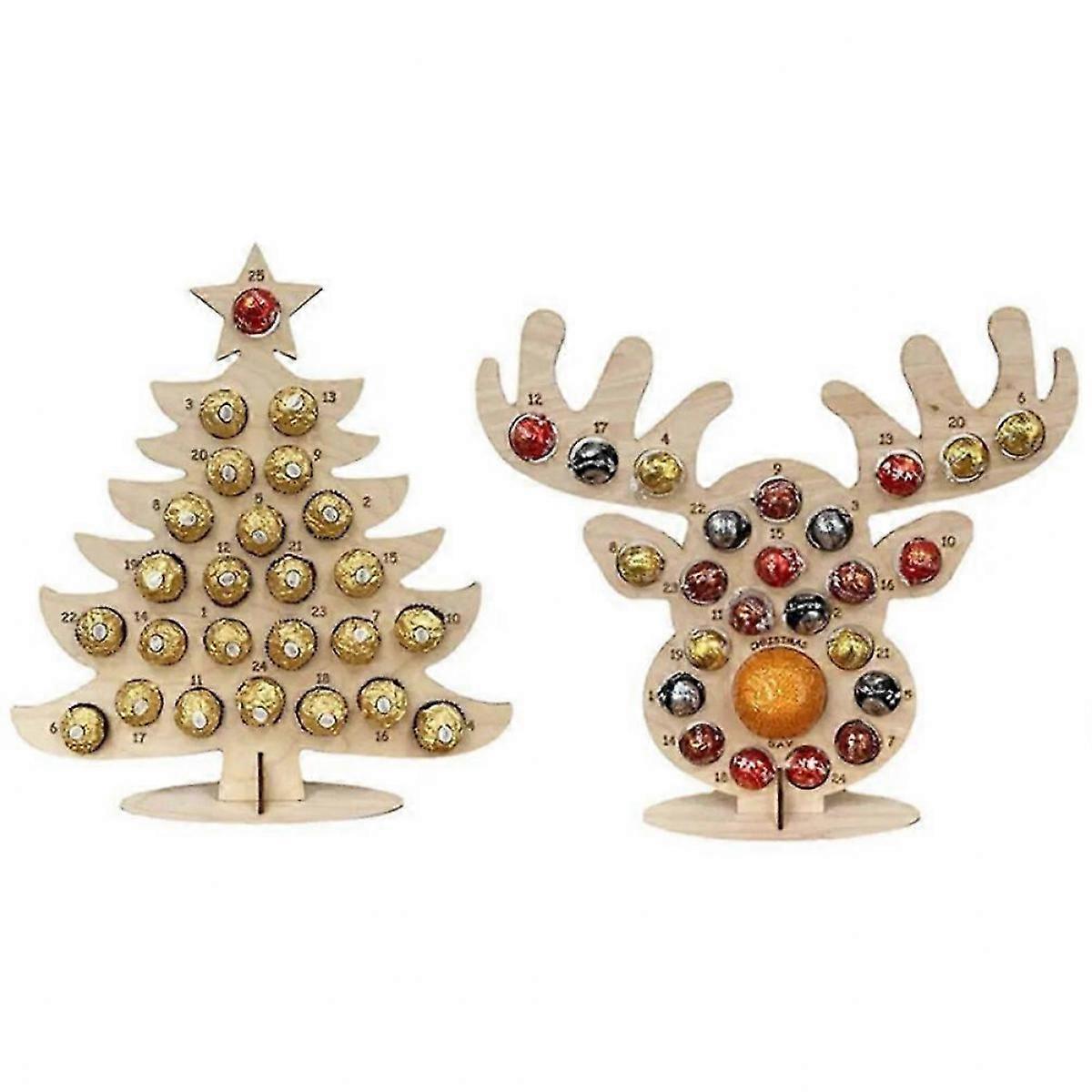 2025 Advent Calendar Wooden Chocolate Candy Stand Christmas Sugar Creative Advent Calendar Xmas Tree Elk Hollow Ornament Display Rack Home Decoration