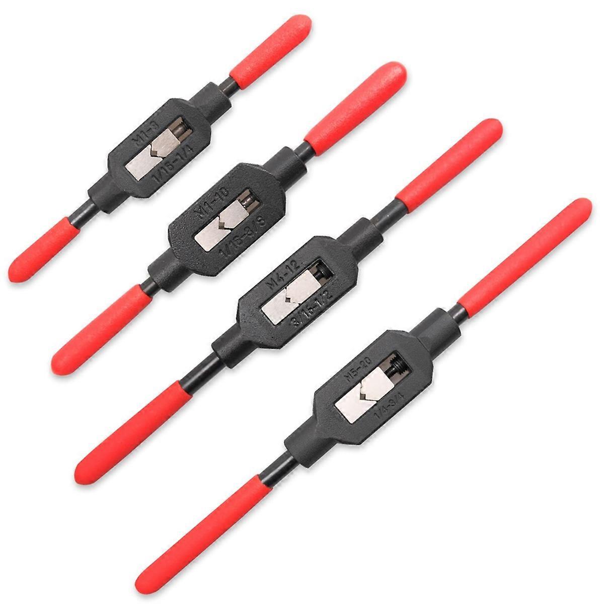 4 Pcs Adjustable Tap Wrench Screw Holder Reamer Hand Tool with Plastic Dipped Non-Slip Handle for Tap Reamer