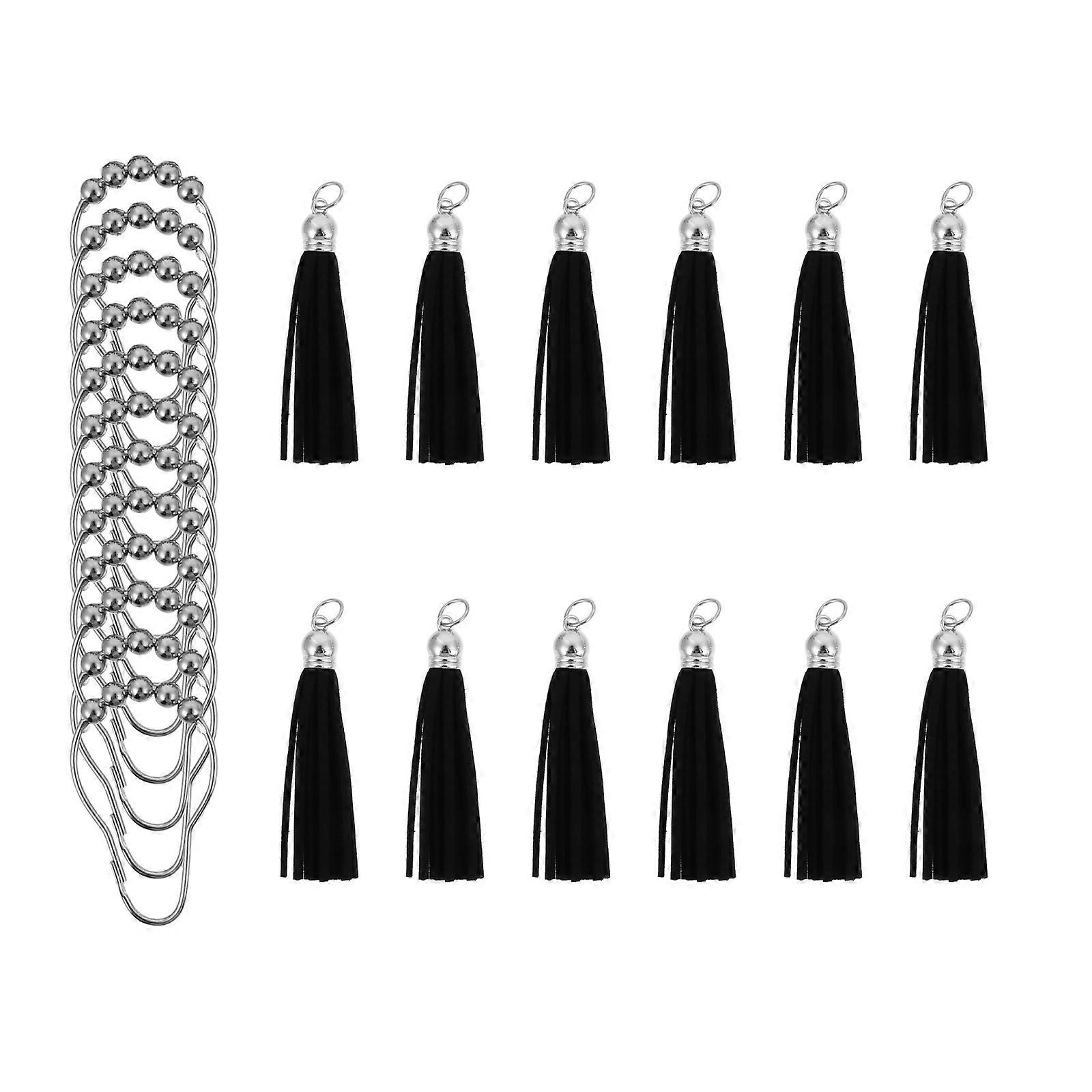 Black 12Pcs Rollerball Shower Curtain Hooks Reduce Friction Spherical Ball Design for Bathroom Use