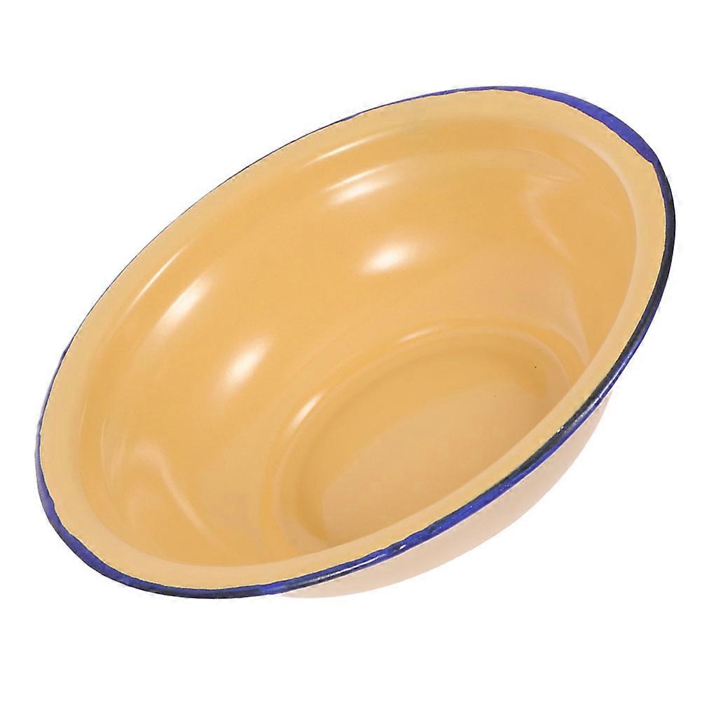 Yellow Vintage Enamel Basin for Kitchen Use 3Pcs Soup Bowls Set