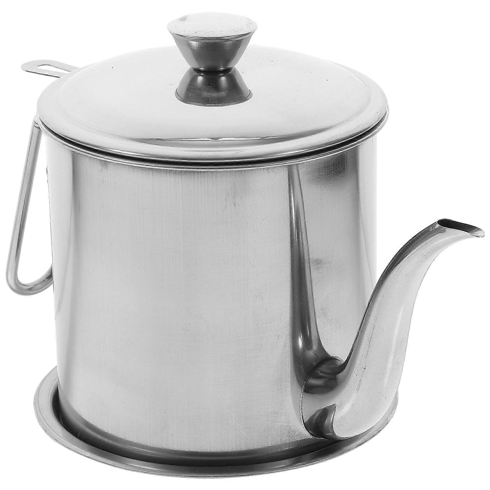 Oil Container with Strainer Grease Pot for Storage Use 2Sets Silver