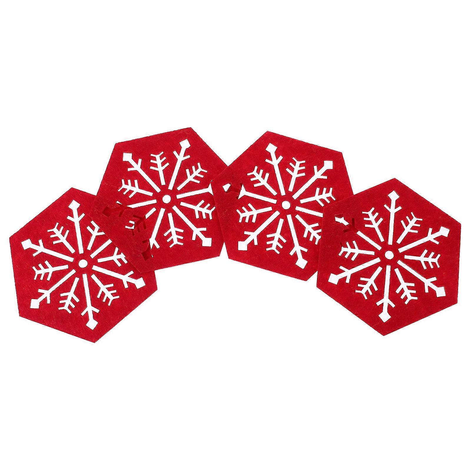 8 Pcs Christmas Table Mats Heat Insulation Hexagon Shape Snowflake Pattern Gift Giving Decoration