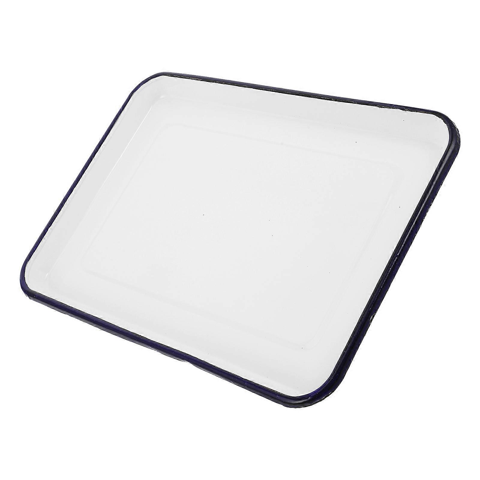 Vintage Style Enamel Food Storage Pan For Dining Table Serving Great For Kitchen Bread Fruit Rectangle 2Pcs