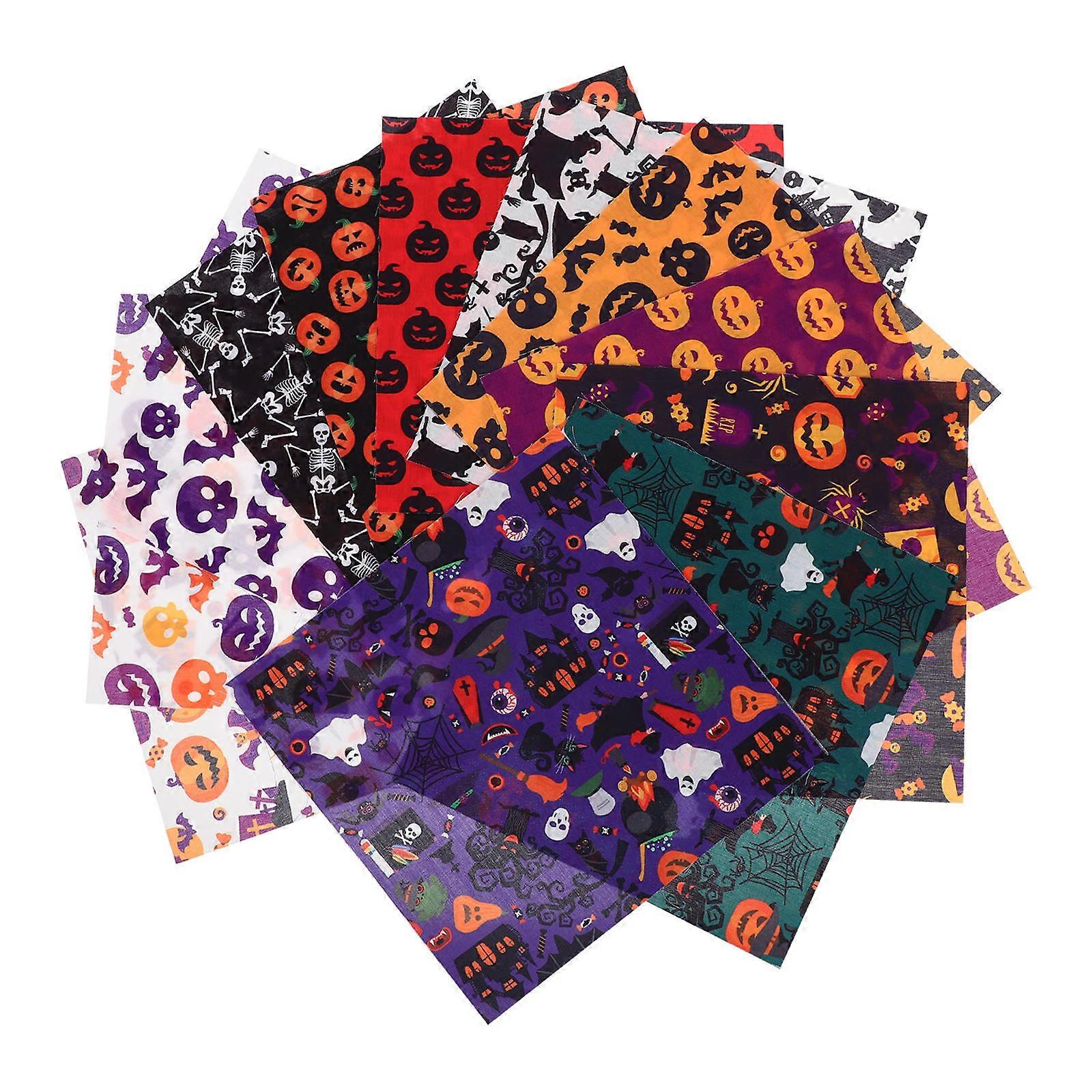 Halloween Pattern Fabric Cloth for Decorative Patchwork 12 Sheets Multi Color