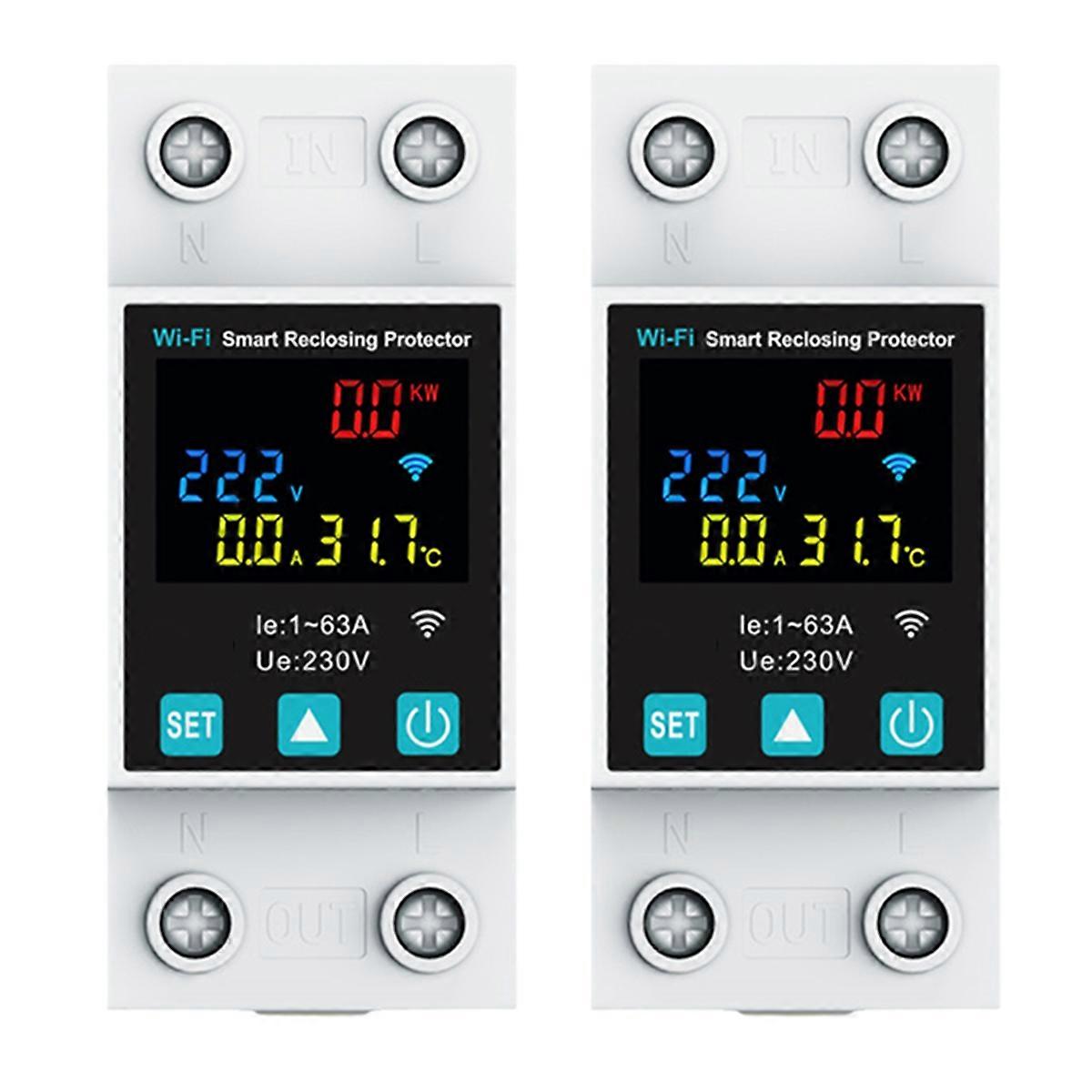 2X 1P 1-63A Tuya WiFi Smart Circuit Breaker LED Display Switch with Power Metering Smart Life Co