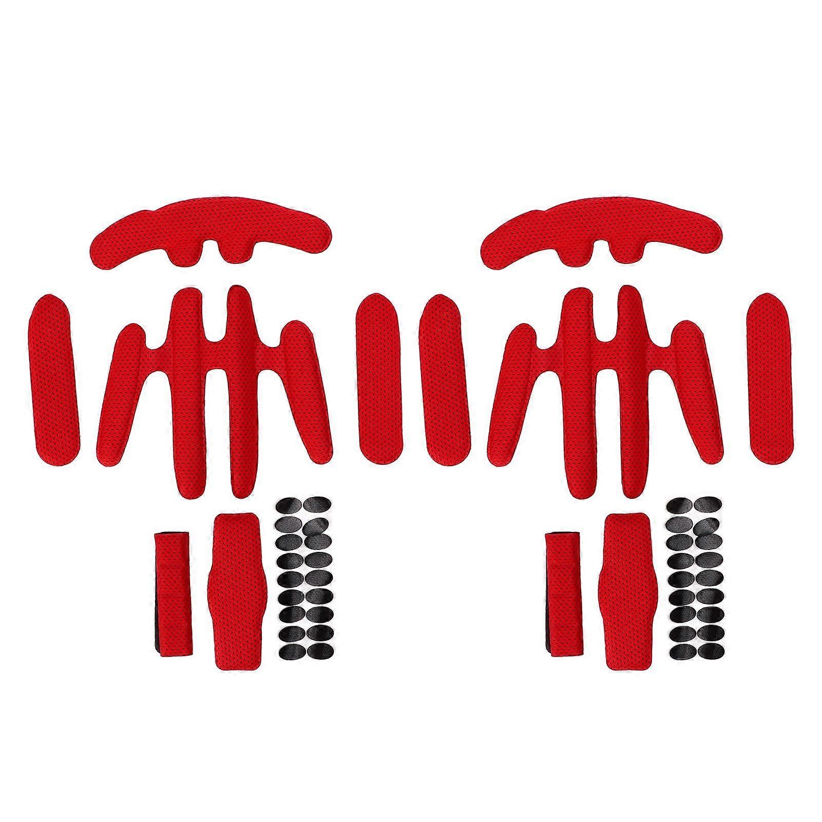 2 Sets Helmets Padding Kit Hot Pressing Sponge with Hook and Loop Bike Helmet Lining for Electric Bike Riding Red Free Size