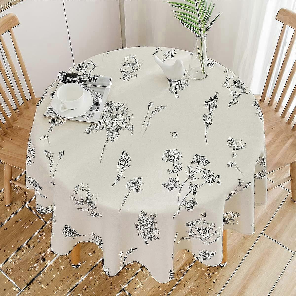 Round Tablecloth Beige Printing 150cm For Circular Table, Dining Table, Living Room, Picnic