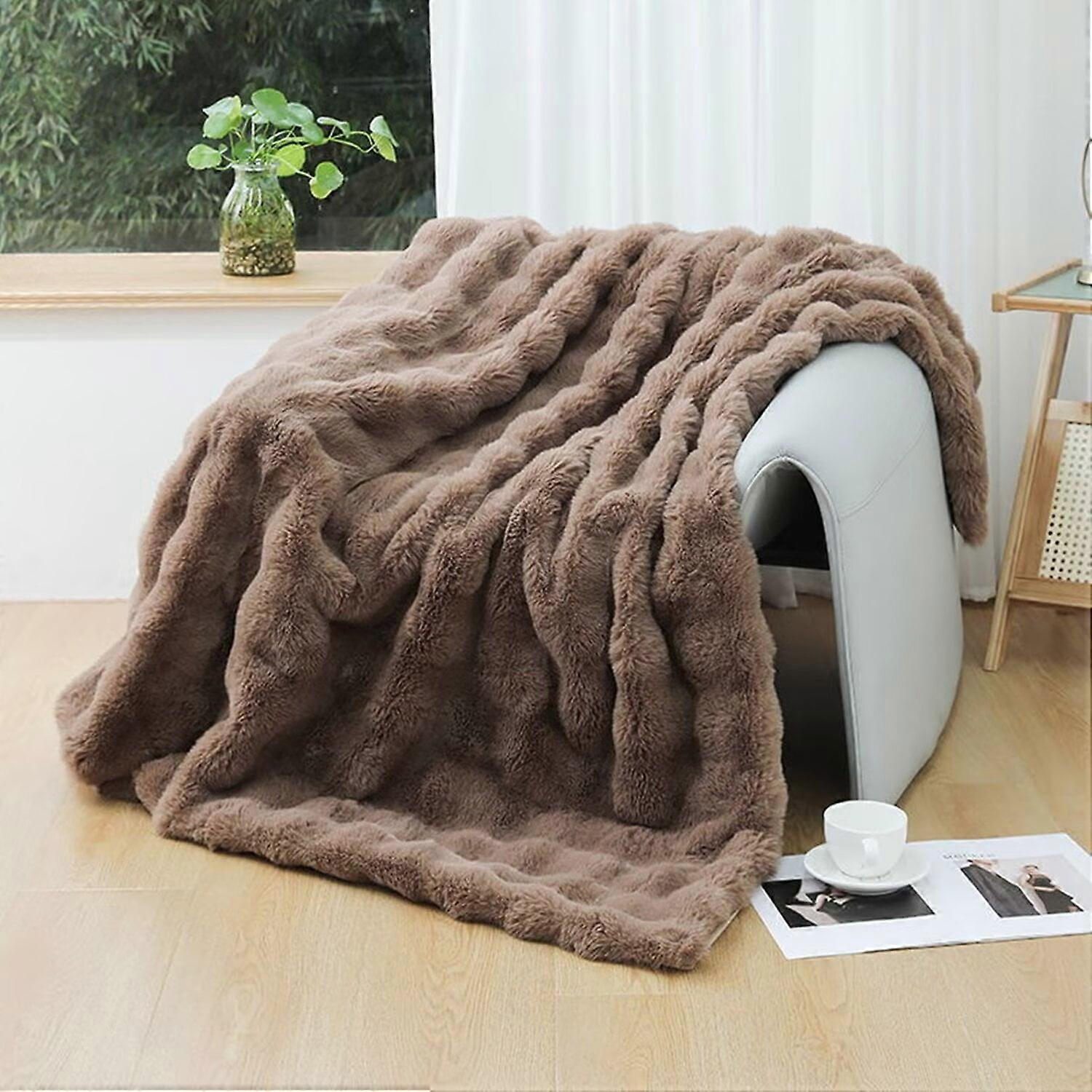 Luxury Faux Fur Blanket 108"x90" - Super Thick Warm Long Fluff Throw with Soft Plush Velvet Back, Grey A201