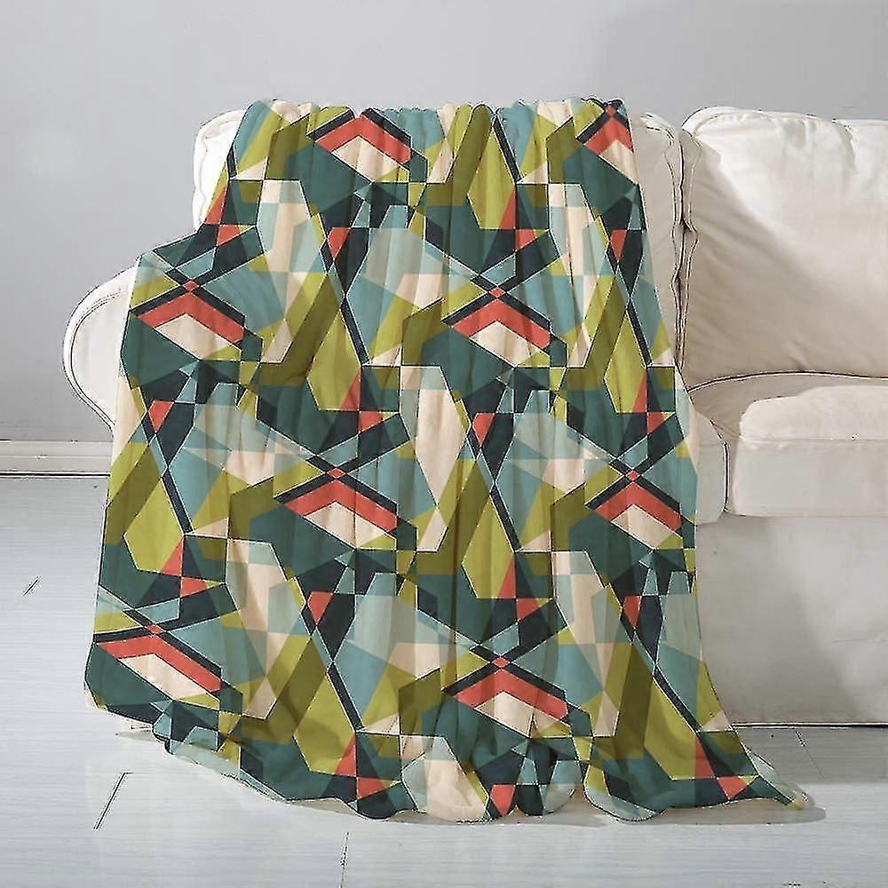 Blanket Flannel Blanket Sofa Throwblue 1950s Abstract Geometric In Mid Century Modern Colors With Green 1960s- Versatile Blanket Fluffy Soft Throw For