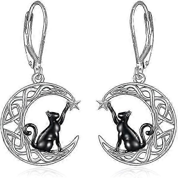 Celtic Moon Cat Cow Star Leverback Earrings for Women's