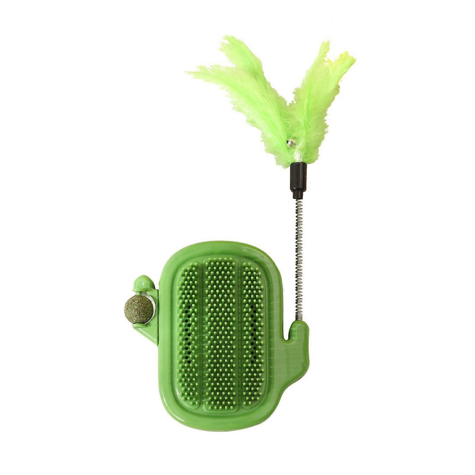 3-in-1 Cat Self Groomer Brush Wall Corner Massage Comb with Catnip Ball Feather Toys Cactus Shape Cat Face Scratcher for Indoor Cats