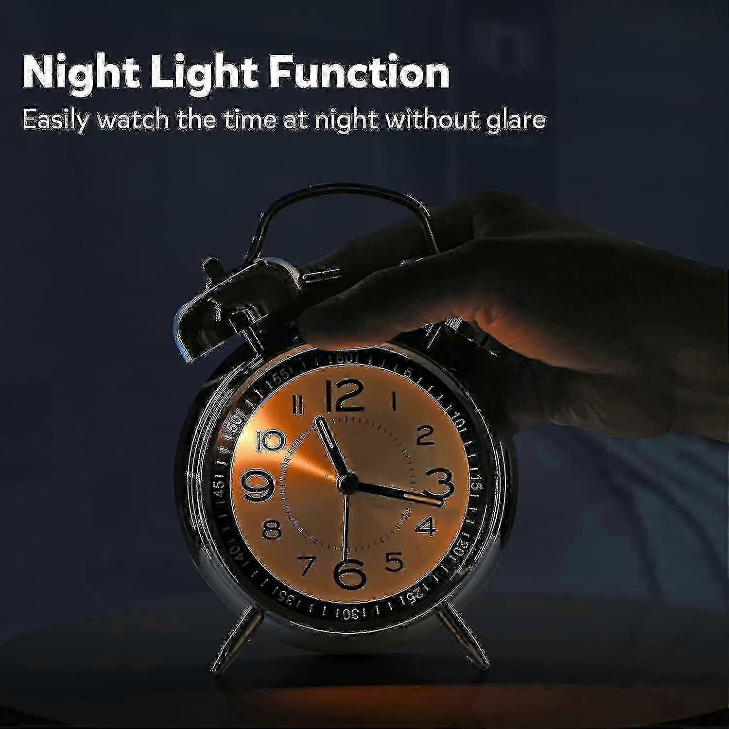 大眠りの大人のための大音量の目覚まし時計、バックライト付き4インチサイレントノンカチカチクォーツ、ツインベル(ブルー)zxin